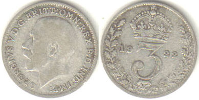 1922 Great Britain silver Threepence A000774 - Click Image to Close